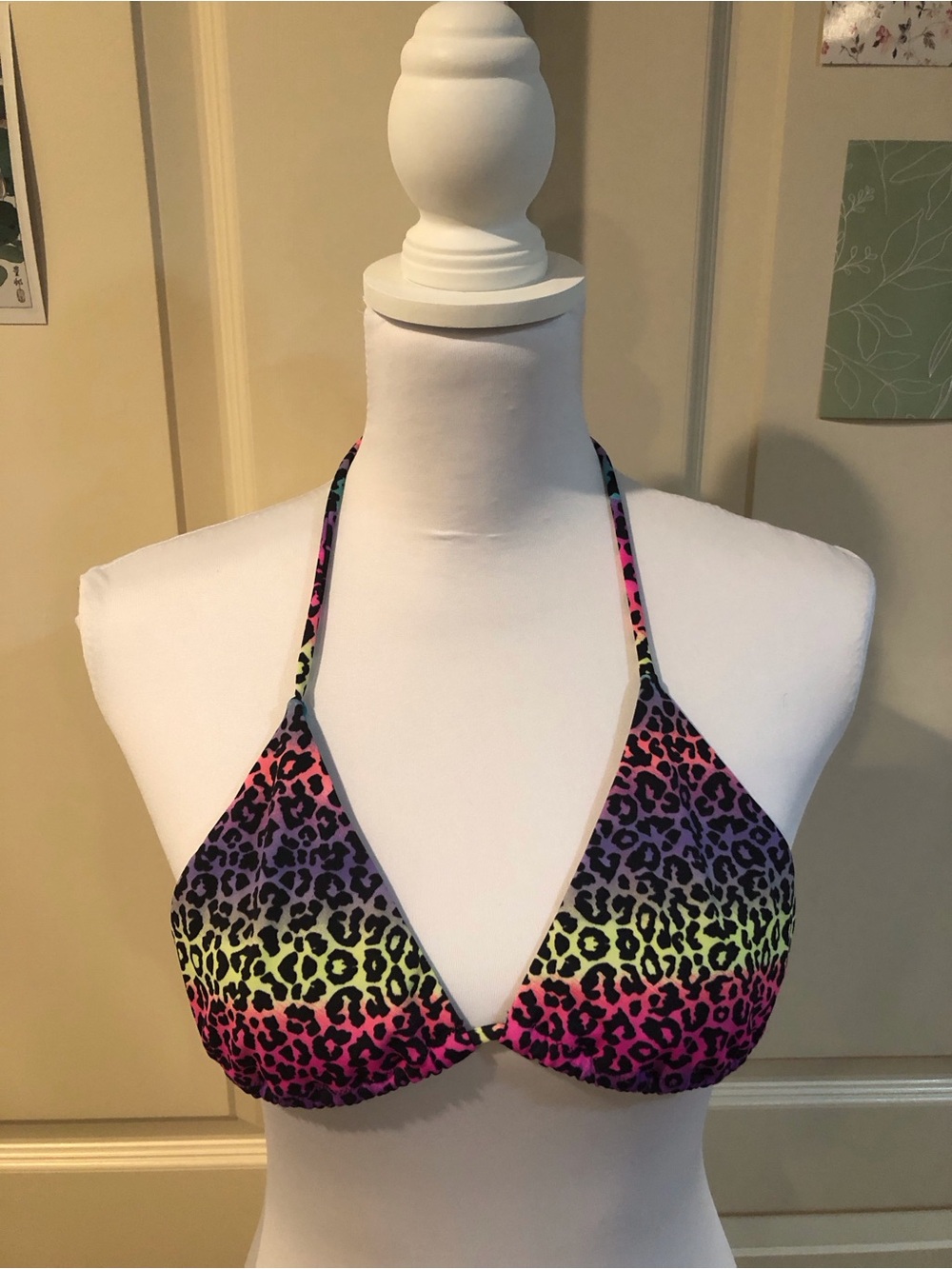Victoria's Secret Teal & Purple Leopard Triangle Bikini Top